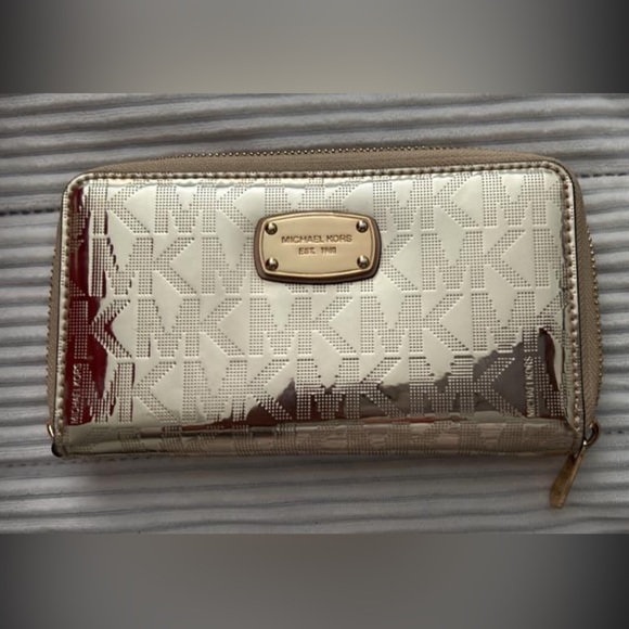 Michael Kors Handbags - Michael Kors Metallic Gold Logo Small Wallet